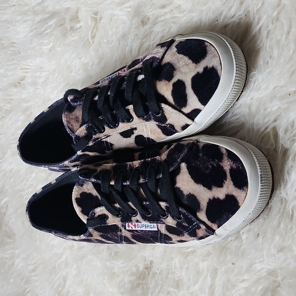 SUPERGA 2750 FANVELVETW Leopard Sneakers Unisex Men's 7 Women's 8.5 - Picture 1 of 11